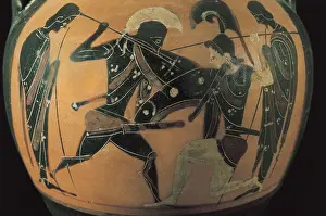 Hoplites: Ceramics, black figures. Fight between Achilles