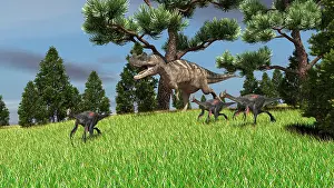 Vulnerability: Ceratosaurus chasing a group of Gigantoraptors