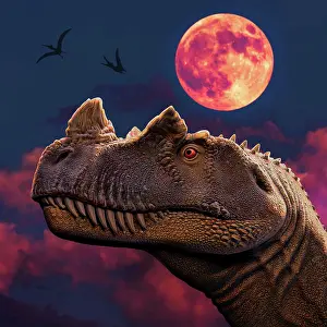 Horned: Ceratosaurus dinosaur portrait at night