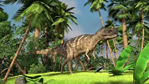 Ceratosaurus: Ceratosaurus hunting in forest
