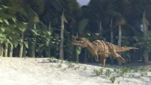Ceratosaurus: Ceratosaurus hunting in a prehistoric environment
