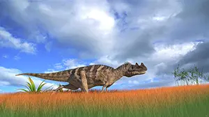 Ceratosaurus: Ceratosaurus hunting in prehistoric grasslands