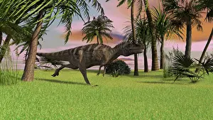 Ceratosaurus: Ceratosaurus running across a field