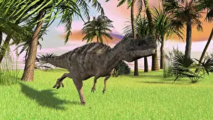 Ceratosaurus: Ceratosaurus running across a field