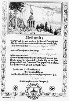 Weser: Certificate for Freikorps members, 1936