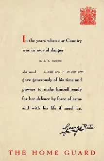 The Kathy Butler Collection: Certificate, The Home Guard