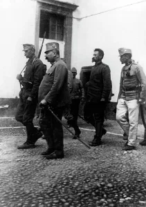 Escorted: Cesare Battisti on his way to his execution, 1916