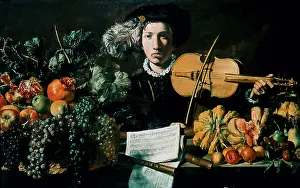 Caravaggio: Cesta di frutta e violin, after Caravaggio