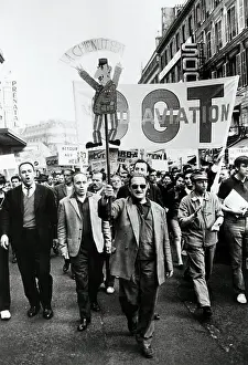 Bastille: CGT Trade unionists on strike marching from the