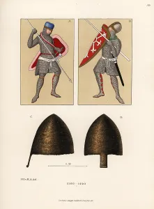 Helms: Chainmail suits of armour and helms, 12th century