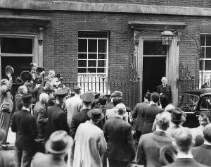 Cameras: Chamberlain at 10 Downing Street after returning from Ba