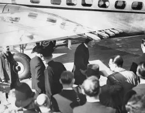 Aerodrome: Chamberlain before leaving for Bad Godesberg, 1938