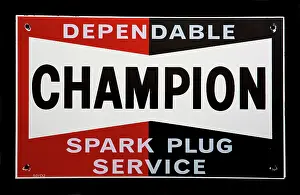 Dependable: Champion Spark Plug Service Sign