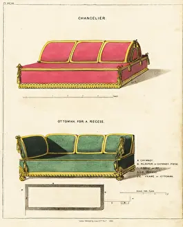 Recess: Chancelier and ottoman for a recess, Regency style
