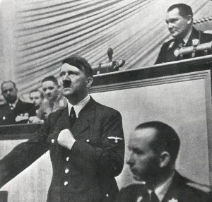 Fuhrer: Chancellor Adolf Hitler during his speech to the Reichstag a