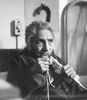 Thoughtful: Characterful old lady with her knitting