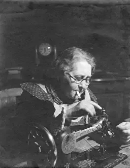 Reel: Characterful old lady with sewing machine