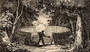 Charcoal: Charcoal burner at work in Kent, England. The