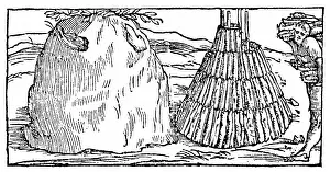 Charcoal: Charcoal burning: Building pyramid of wood (right)