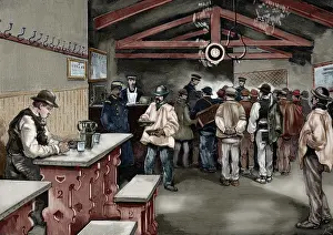 Americana: The charities in Madrid. Office of rations and dining. Engra