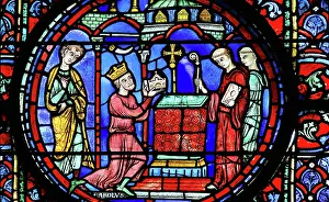 Donating: Charlemagne stained glass window, Chartres cathedral, France