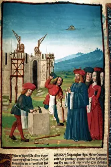 Carolingian: Charlemagne visiting the construction works of Aix la Chapel