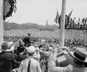 Non Stop: Charles Lindbergh addresses a massive crowd at the