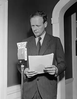Anti War: Charles Lindbergh speaking into a CBS microphone