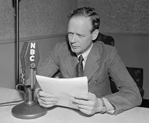 Anti War: Charles Lindbergh speaking into a NBC microphone