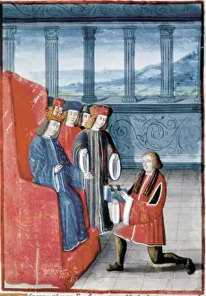 Verard: Charles VIII being presented with a Book. Miniature