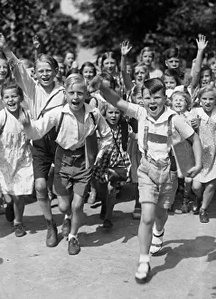 Jubilant: Cheering kids at the beginning of holiday