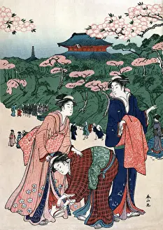 Katsukawa: Cherry Blossom Viewing at Ueno, 18th Century