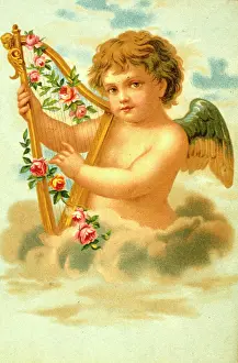 Harp: Cherub on a cloud playing a harp