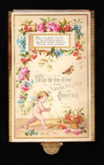Rosebud: Cherub with fruit and flowers on a Christmas card