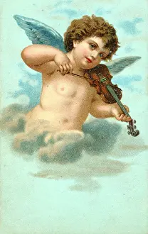 Putti: Cherub playing a violin