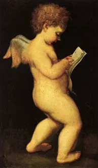 Correggio: Cherub Reading, by Correggio