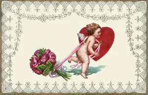 Tugging: Cherub Tugging Roses