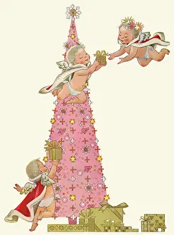 Yuletide: Cherubs decorate Pink Christmas Tree
