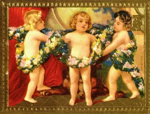 Garlands: Three cherubs with garlands of flowers