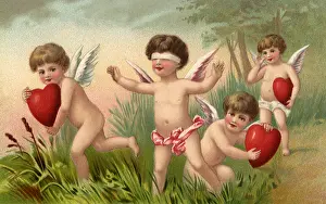 Seek: Three Cherubs playing with Hearts