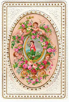 Rosebuds: Cherubs and roses on a greetings card