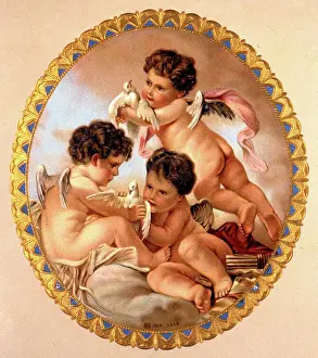 Doves: Three cherubs with white doves