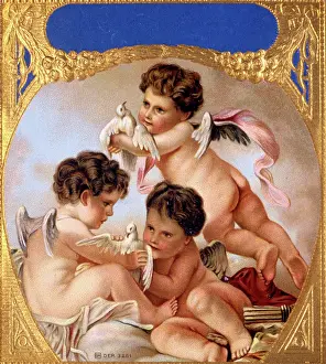 Doves: Three cherubs with white doves