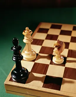 Chessboard: Three Chess Pieces King Queen