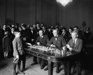 Chessboard: Chess prodigy, Samuel Herman Reshevsky, in a simultaneous