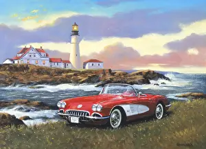 Chevy: Chevrolet Corvette at the coast, USA