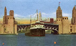 Bascule: Chicago, Illinois, USA - Outer Drive Bridge and Skyline