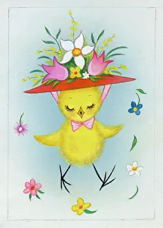 Adair: Chick wearing hat with spring flowers