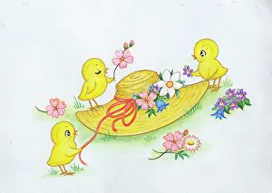 Adair: Three chicks with Easter hat
