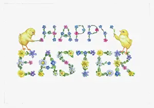 Nots: Two chicks making words with flowers